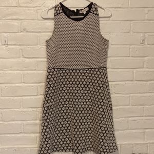Loft Petite White and Black Pattern Dress